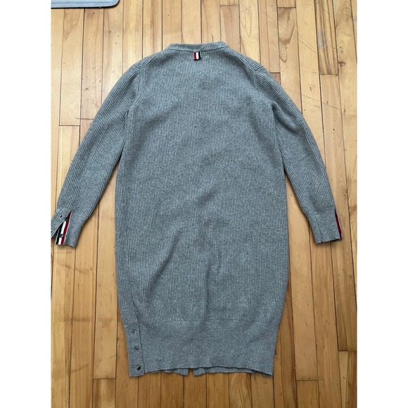 Thom Browne Grey Ribbed Wool Cardigan Dress RWB Trim Made in Italy Size 1 - Picture 2 of 7